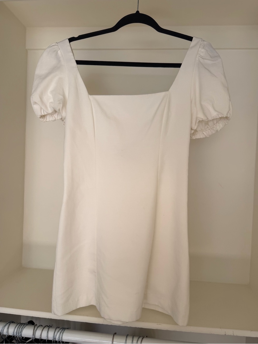 Zara White Square-Neck Puff-Sleeve Mini Dress